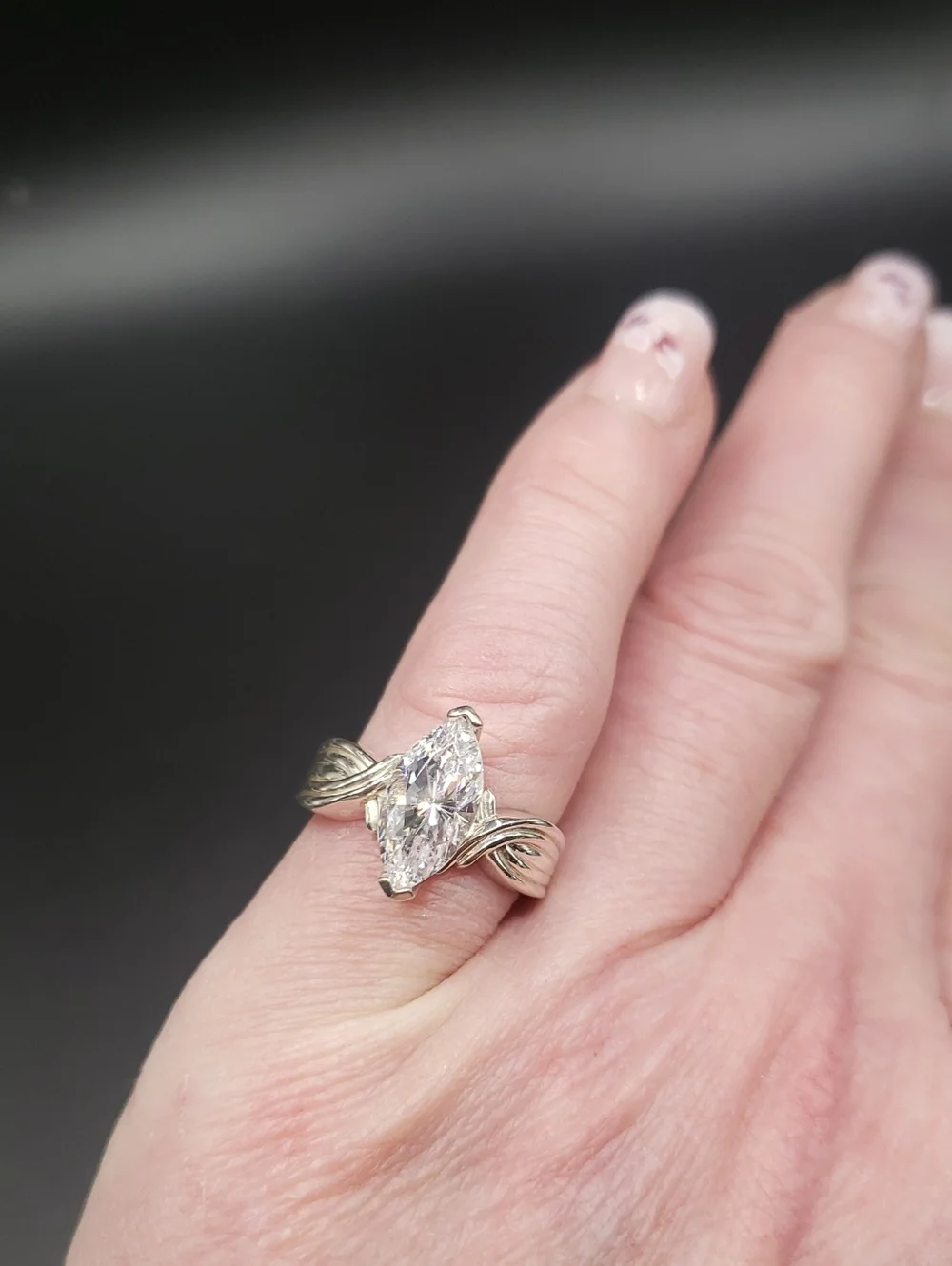 Sterling Silver Marquise Cut Diamonique Ring, Size 5 - Picture 2 of 5